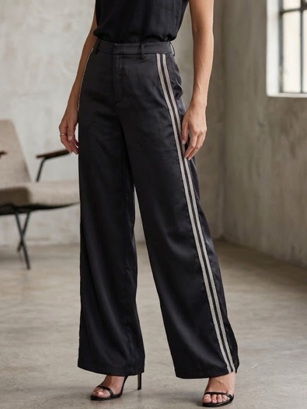7 For All Mankind Luxe Satin Embellished Side Stripe Wide Leg Pants 6